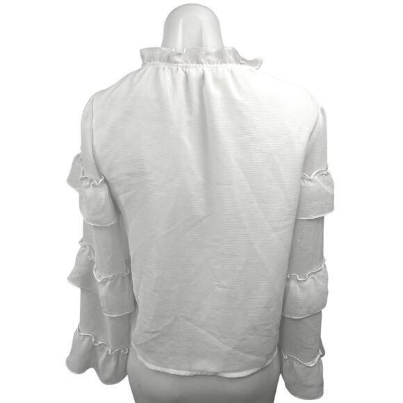 BB Dakota White Chiffon Ruffle Tassels V-neck Long Sleeves Blouse Top Size XS - Picture 2 of 5